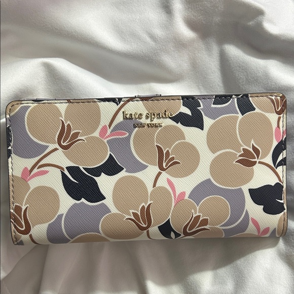 kate spade Floral Print Long Wallet in Beige, Black, Light Purple - Picture 2 of 8